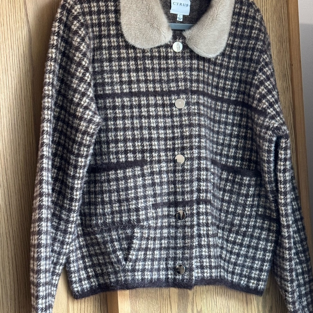 Cyrus Plaid Wool Jacket with Faux Fur Collar